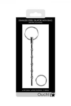 Ouch! Urethral Sounding - Metal Dilator With Ring - Beaded - 9.5 Mm