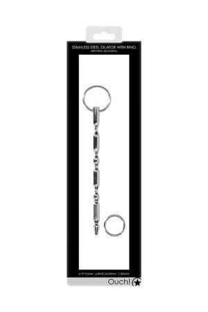 Ouch! Urethral Sounding - Metal Dilator With Ring - Ribbed - 9.5 Mm