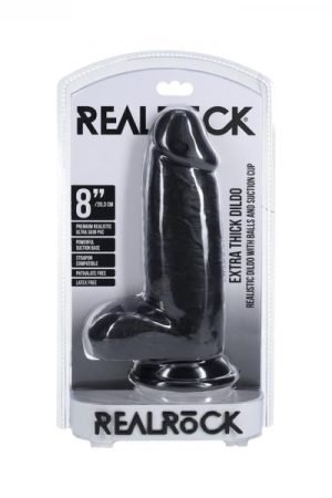 Realrock Extra Thick 8 In. Dildo With Balls Black