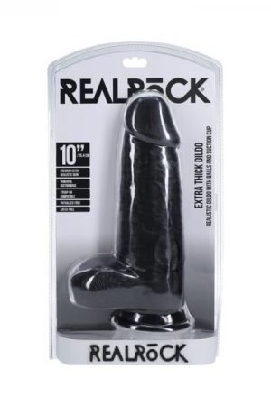 Realrock Extra Thick 10 In. Dildo With Balls Black