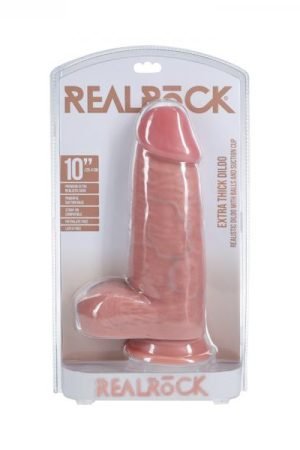 Realrock Extra Thick 10 In. Dildo With Balls Beige