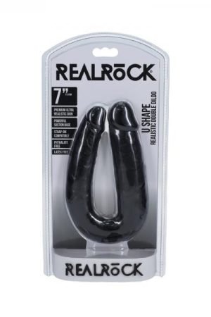 Realrock 7 In. U-shaped Double Dildo Black