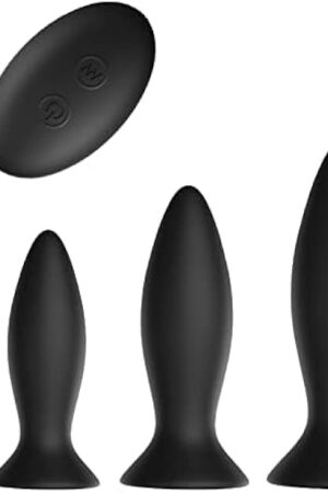 Anal Sex Toy Vibrator,3Pcs Vibrating Anal Butt Plug Training Kit, Remote Control 9 Vibration Modes Adult Anal Sex Toys Vibrators with Suction Cup Base for Male, Female and Beginner Black