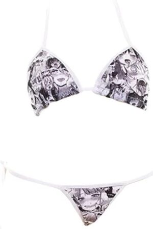 Women Sexy Anime Mosaic Printing Bikini Bandage Lingerie Lolita Japanese Cosplay Underwear Pajamas Set