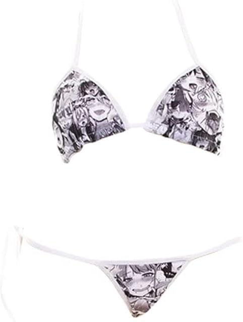 Women Sexy Anime Mosaic Printing Bikini Bandage Lingerie Lolita Japanese Cosplay Underwear Pajamas Set