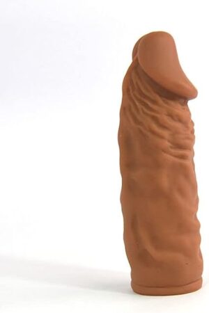Honeypleasures Silicone Condom Reusable Realistic Penis Sleeve Extender Enlarger 1 1/4" Tip Extension Brown