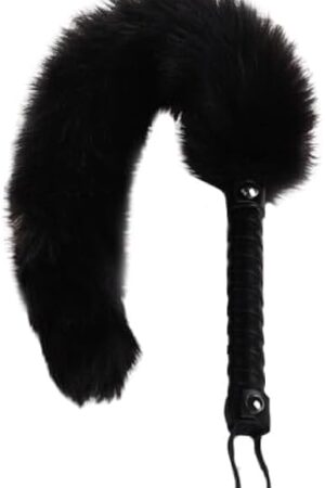 Faux Fox Tail Flogger Whip - SM Bondage Paddle, Sex Tickler Teaser for Women, Men & Couples - Orgasm Training Stimulator & Sex Spanking Toy - Soft Faux Fur, Black Handle, Sexy Fetish Toy