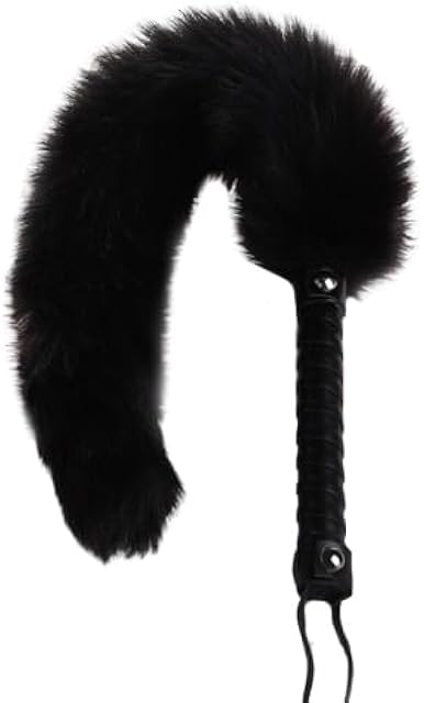 Faux Fox Tail Flogger Whip - SM Bondage Paddle, Sex Tickler Teaser for Women, Men & Couples - Orgasm Training Stimulator & Sex Spanking Toy - Soft Faux Fur, Black Handle, Sexy Fetish Toy