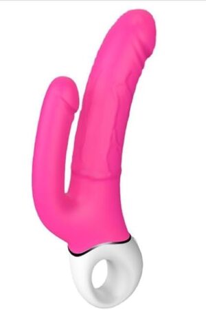 Female Dildo Vibrators Sex Toys, Easy Grip G Spot Dual Vibrator with 9 Vibrating Modes, Rechargeable Anal Clitoral Stimulator Toys for Women Couples-Rose Red