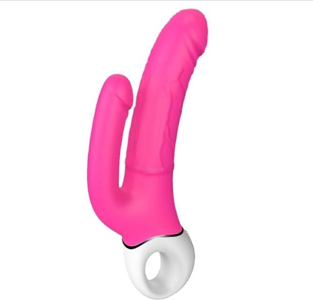 Female Dildo Vibrators Sex Toys, Easy Grip G Spot Dual Vibrator with 9 Vibrating Modes, Rechargeable Anal Clitoral Stimulator Toys for Women Couples-Rose Red
