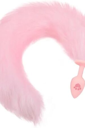 Anal Plug Fox Tail, 16 inch Pink Fluffy Tail Cat Claw Butt Plug Silicone Anal Sex Toy Cute Sexy Cosplay Erotic Role Play Game Anus Toy for Adults Female Women Men Couples