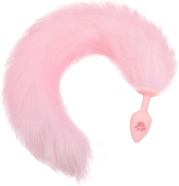 Anal Plug Fox Tail, 16 inch Pink Fluffy Tail Cat Claw Butt Plug Silicone Anal Sex Toy Cute Sexy Cosplay Erotic Role Play Game Anus Toy for Adults Female Women Men Couples