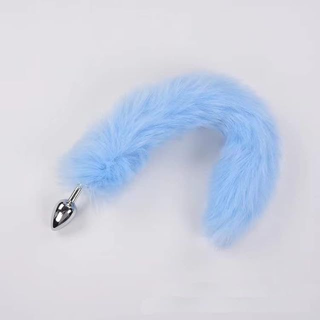Fox Tail Anal Plug,Stainless Steel Flirting Tool for SM & Cosplay (18" Blue)