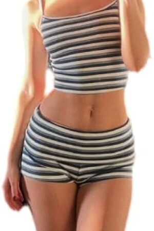 Women Striped 2 Piece Shorts Pajama Set Sexy Sleeveless Cami Top Mini Short Lounge Set Summer Y2k Two Piece Sleepwear
