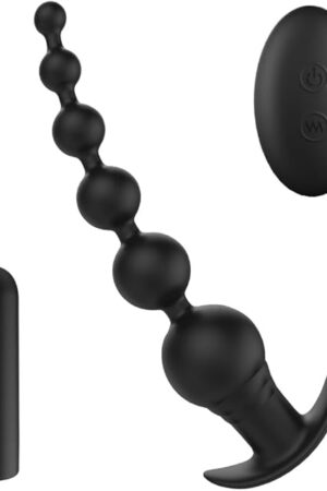 Electric Big Bead - Wearable Pull Beads, Silicone Hip Plug Toys, Long Anal and Penile Plug, 9 Vibration Frequencies, Sex Vibrator, Anal Plug (Black - RCT)
