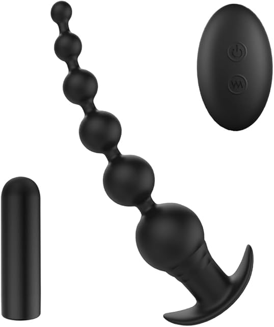 Electric Big Bead - Wearable Pull Beads, Silicone Hip Plug Toys, Long Anal and Penile Plug, 9 Vibration Frequencies, Sex Vibrator, Anal Plug (Black - RCT)
