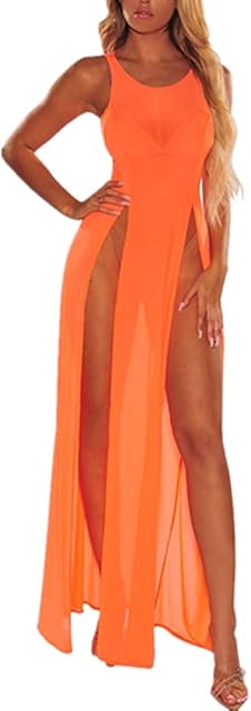 Bikini Cover Up Beachwear Sleeveless Swimwear Bathing Suit Coverup Side Slits Crochet Beach Dress Long Kimonos Robe