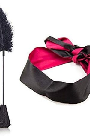 Feather Tickler, 16-Inch Teaser for BDSM Play & 59-Inch Satin Blindfold Set for Couples, Romantic Adult Fetish Kit