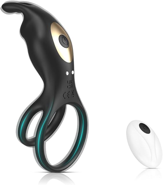 Wearable Penis Ring with Rabbit Vibrator with 10 Remote Vibration Modes, Waterproof Recharge Silicone Cock Ring Clitoral Vibrator Adult Sex Toy for Men Women Couples - Remote