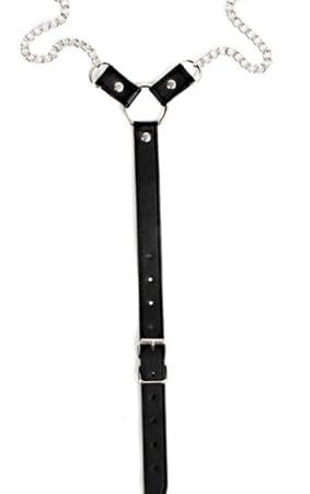 BDSM Penis Ring with Nipple Clip for Men PU Leather Collar Bondage SM Extreme Slave Testicle Stretchers Pennis with Chains Sex Toy