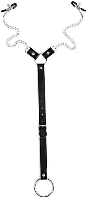 BDSM Penis Ring with Nipple Clip for Men PU Leather Collar Bondage SM Extreme Slave Testicle Stretchers Pennis with Chains Sex Toy