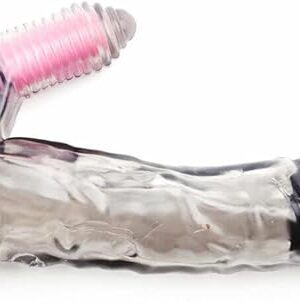 Honeypleasures Silicone Condom Reusable Realistic Penis Sleeve Extender w/Ball Loop Enlarger Vibrating Bullet for Clitoris
