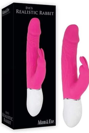 Adam and Eve Eve's Rechargeable Waterproof Realistic Rabbit Vibrator, Adult Sex Toy with Thrusting Dildo for G Spot and Clitoral Stimulation, Dual Action Pleasure for Women and Couples, 8.5 Inch, Pink