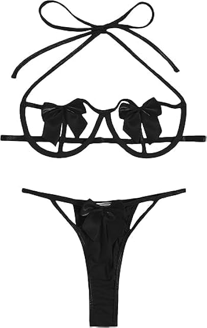 Women Sexy Lingerie Halter Bra and Panty Sets for Women Cute Bow Tie Strappy Babydoll Sleepwear Christmas