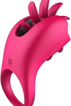 Vibrating Cock Ring Male Adult Sex Toy for Man, Rechargeable Penis Ring Vibrator Tongue Licking Clitoral Vibrator for Woman Couple - Red