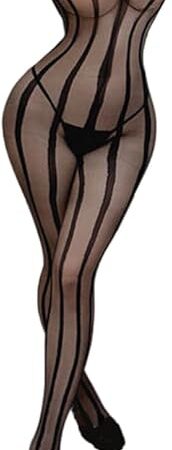 1Pcs Erotic Adult Striped Mesh Bodystocking Sheer Sleeveless Open Crotch Bodystocking for Women's Sexy Lingerie Underwear