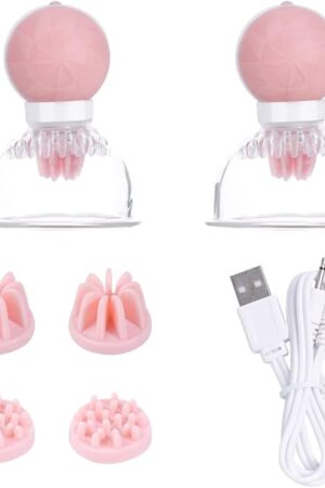 Vibrating Nipple Sucker for Women 1 Pair Sucking Stimulator with 12 Vibration Modes Breast Massager with Suction Cups Rechargeable Sex Toys for Women Couples Pleasure (Silicone Balloon Sucker)