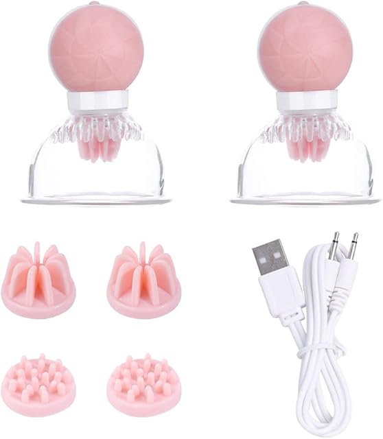 Vibrating Nipple Sucker for Women 1 Pair Sucking Stimulator with 12 Vibration Modes Breast Massager with Suction Cups Rechargeable Sex Toys for Women Couples Pleasure (Silicone Balloon Sucker)