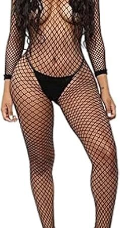 Women's Breathable Bodysuit Shapewear Hollow Mesh Sexy Lingerie Fishnet Tight Half-Sleeves Jumpsuit