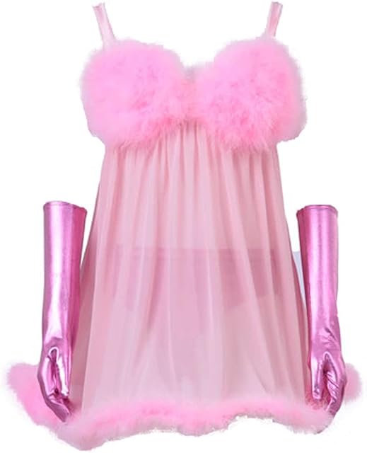 Austin Powers Cosplay Dress Costume Women's Pink Sexy Feather Lingerie Suit