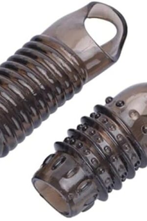 2pcs Set Male Enhancement Ring Silicone Enlargement Penis Sleeve Ribbed Girth