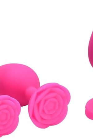 Anal Butt Plug Rose Sex Toy, 3Pcs Silicone Anal Plugs Training Set,Training Set with Flared Base Prostate Sex Toys for Beginners Advanced Users-Pink