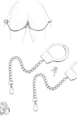 Butt Plug with Flirt Handcuffs, Metal Buttplug Adult Sex Bondage Restraint BDSM Sex Toys for Men Women Couples Beginner Bedroom