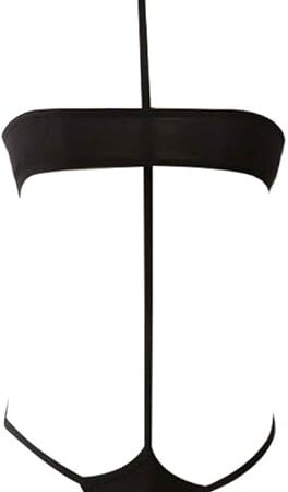 Womens Sexy Anime Cosplay Bikini Plus Size Bandage Halter Bra Lingerie with Thong Panty Black