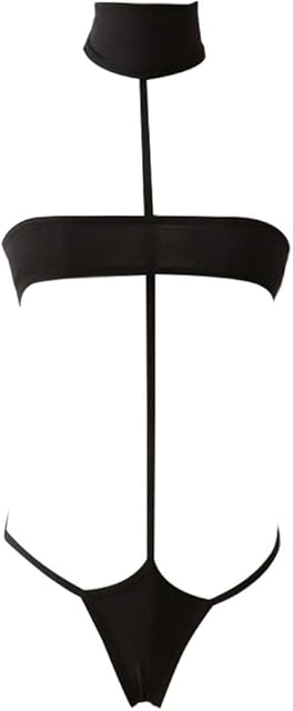 Womens Sexy Anime Cosplay Bikini Plus Size Bandage Halter Bra Lingerie with Thong Panty Black