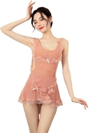 Women's Sexy Girl Cosplay Maid Lingerie Apron Set (Pink 5)