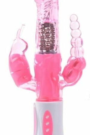 Honeypleasures Rotating Triple Stimulating Rabbit Vibrator with Beaded Anal Plug & Rabbit Clitoral Stimulator, 16 Function for G-Spot & Clitoral Stimulation (Pink)