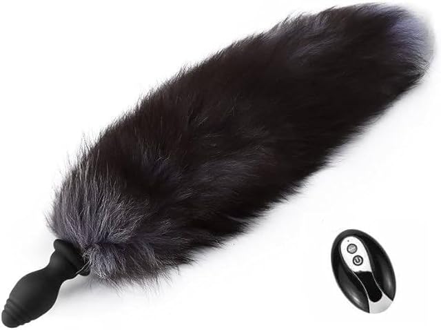 Fox Tail-Vibrating Anal Plug Remote Control -Vibrator Butt Plug Anal Role Play Flirting Animal Tail Sex Toy for Men Women Couples&Cosplay Play(Black)