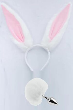Anal Plug with Bunny Tail & Ear Kit, Sex Toys of Rabbit & Bunny Kit for Cosplay (White Medium)