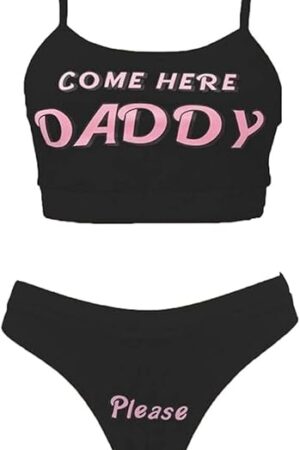 Women Sexy Lingerie Sets Come Here Daddy Tank Tops Panty Slutty Underwear Pajamas Set 2Pcs Bikini Bathing Suit