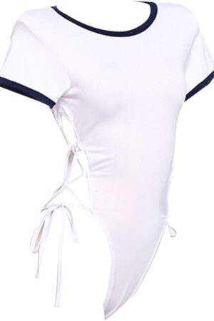 Womens Cute Japanese Schoolgirl Uniform Lolita Anime Cosplay Lingerie Tie-Side Jumpsuit Babydoll