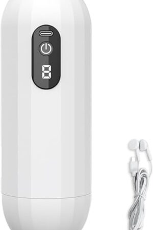 Automatic Hands Free Male Masturbator Men Stroker Toy, Silicone Pocket Pussy with Pinch Suction, Vibration & Voice, White Adult Sex Toy with Headphone