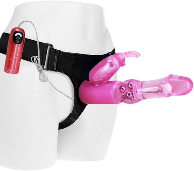 Honeypleasures Rotating Rabbit Vibrating Strap-On Harness with Remote Control, Multi-Speed for G-Spot & Clitoral Stimulation