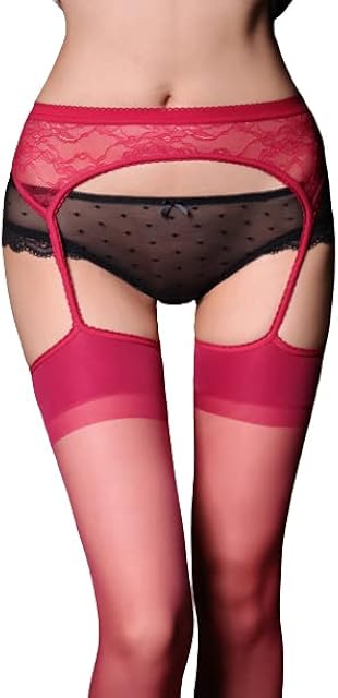 Women's Thigh Highs Garter Stockings Sheer Lingerie Burgundy Lace Stocking Fishnet Thighs for Women