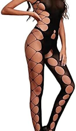 Women's Fishnet Mesh Bodystocking Lingerie Hollow Out Bodysuits Stretch Babydoll Teddy Suspender Nightwear Horsiery