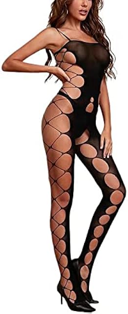 Women's Fishnet Mesh Bodystocking Lingerie Hollow Out Bodysuits Stretch Babydoll Teddy Suspender Nightwear Horsiery